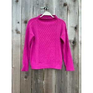 Ann Taylor XS Pink Cable Knit‎ Mock Neck Sweater Diamond Knit Pullover
